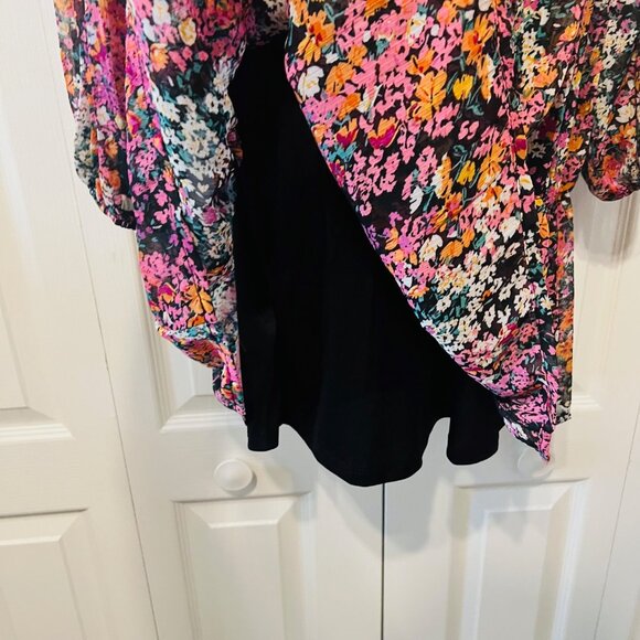 Vince Camuto-NWT-X Small-Vibrant Floral Puffed Long Sleeve-V Neck Mini Bl/Pk Mix - Picture 9 of 16